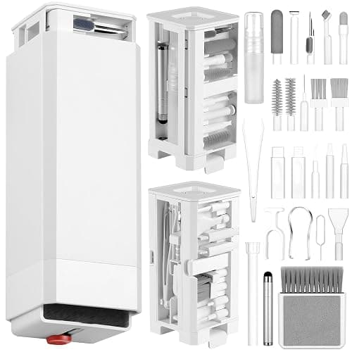 AYESY Kit Nettoyage Clavier, 32 en 1 Nettoyeur d'écran Multifonctionnel Electronique Kit Nettoyage PC avec Brosse pour MacBook iPhone AirPods Caméra Ordinateur Téléphone Tablette, Blanc